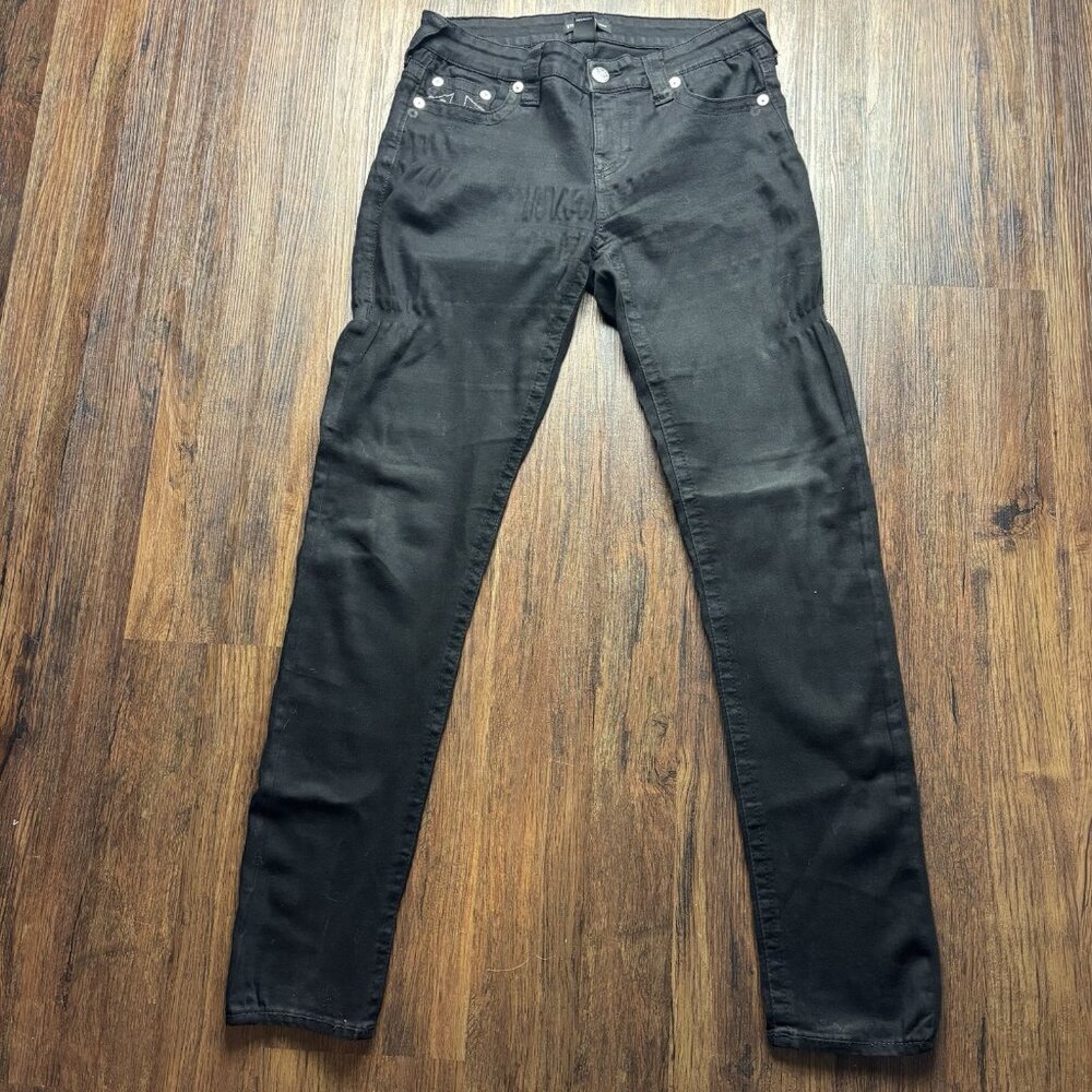 True Religion Stella Low Rise Skinny Jeans Black White Stitch Women’s Size 32